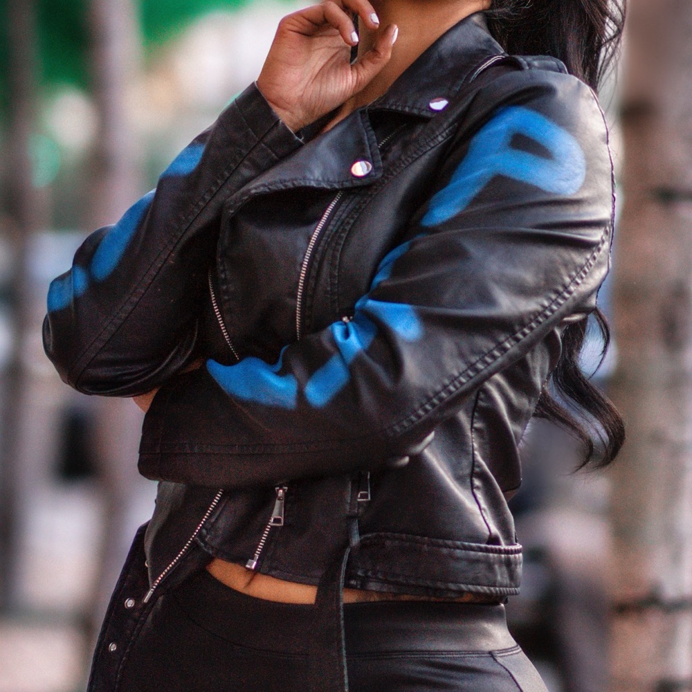 Black Leather Rock Punk Jacket Large